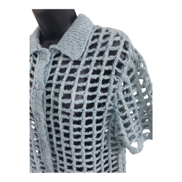 Urban Outfitters UO BDG blue Osaka Open Knit button down Polo Sweater size XS - Picture 8 of 17